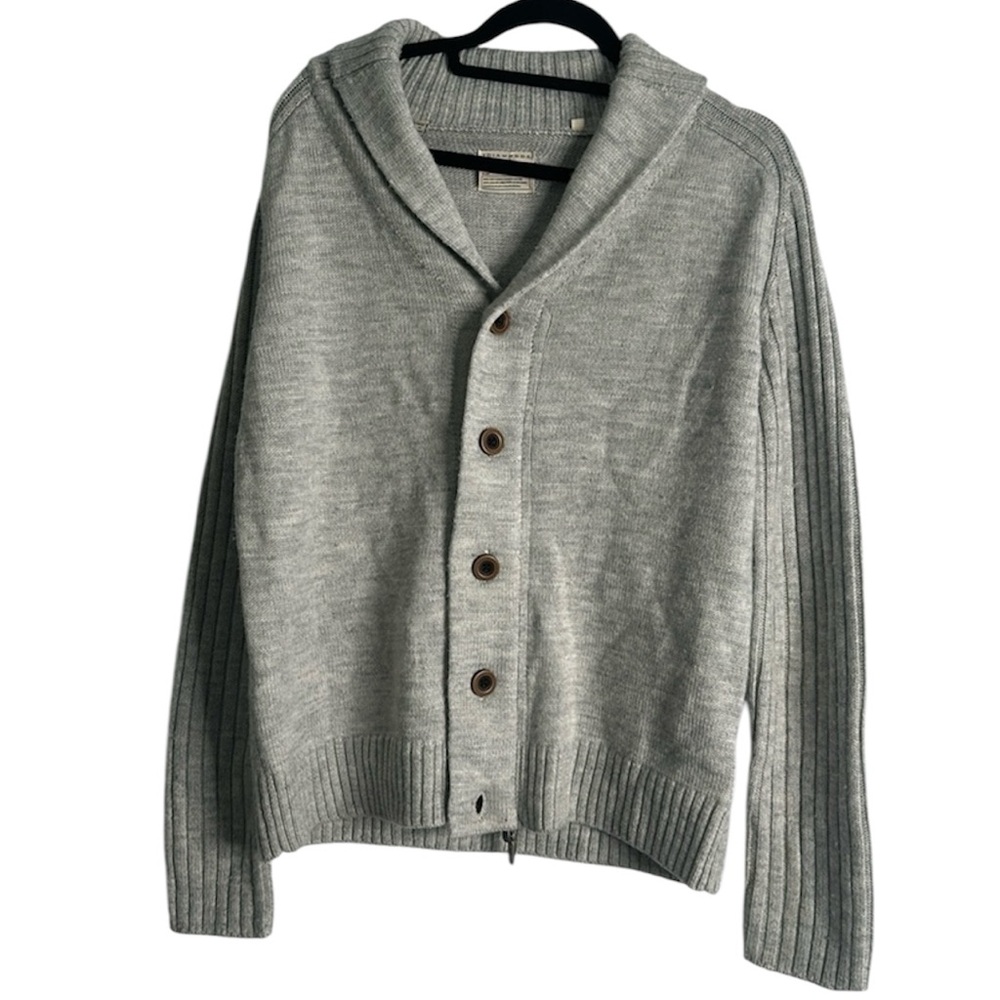 7 diamonds gray zip up button up wool blend sweater cardigan size large